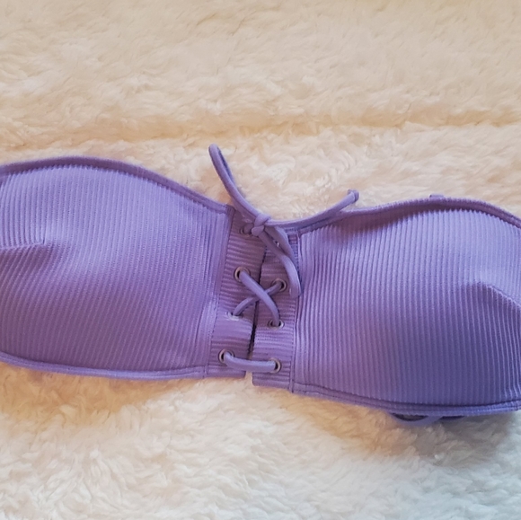 NWoT Abercrombie Lace up ribbed bandeau bikini top - Picture 2 of 7
